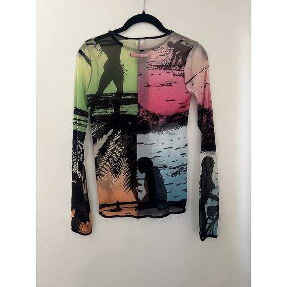 RARE Vtg Jean Paul Gaultier Soleil Y2K Sheer Mesh Long Sleeve Top Shirt M Surf - Picture 5 of 6